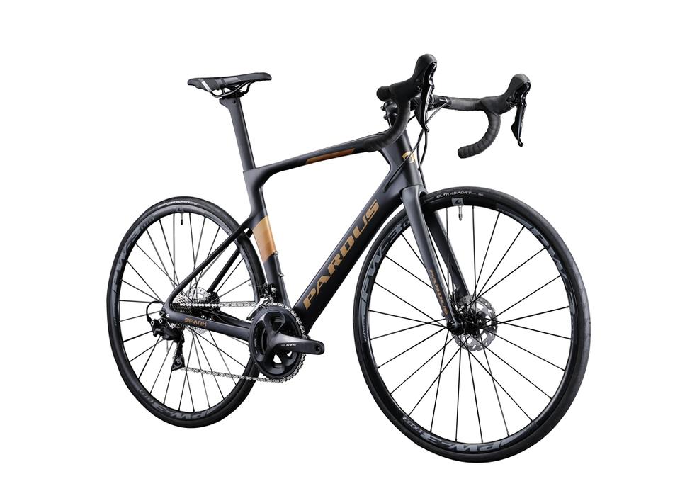 Pardus Spark Road bike Disc-105     Specification   Frame: SPARK HS-EPS Carbon,12×142mm Fork: SPARK, HS-HPT Carbon, 12×100mm thru-axle, Flat Mount Disc Shifter: Shimano 105 R7020,11 speed Front derailleur:Shimano 105 R7000,braze-on Rear derailleur: Shimano 105 R7000-SS,30T MAX Crank: Shimano 105 R7000,52-36T Cassette: Shimano 105 R7000,11-28T,11 speed Chain: KMC X11 Bottom Bracket: Shimano SM-BB71-41B, Press Fit Type Brake: Shimano 105 R7020 Hydraulic Disc Brake Brake Rotor: Shimano TR70，Center Lock，F&amp;R 140mm Stem: Pardus AL6061 T6 3D forged and CNC -7° Saddle: Velo VL1743 Front-wheel:VEULTA speed CXR,6-bolt,100×12mm thru-axle Rear-wheel:VEULTA speed CXR,6-bolt,,142×12mm thru-axle Tire:Continental UltraSport 2 700X25C Handlebars: PARDUS AL6061T6 double-butted,75mm reach,120mm drop Seat Post: PARDUS SPARK,HS-EPS Carbon,-20mm/0mm offset,350mm,Di2-compatible Weight:8.4 kg in the M size